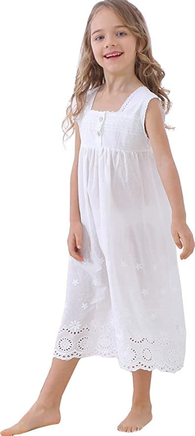 Uq Kids Girls Embroidered Lace Cotton Princess Nightgowns Sleepwear