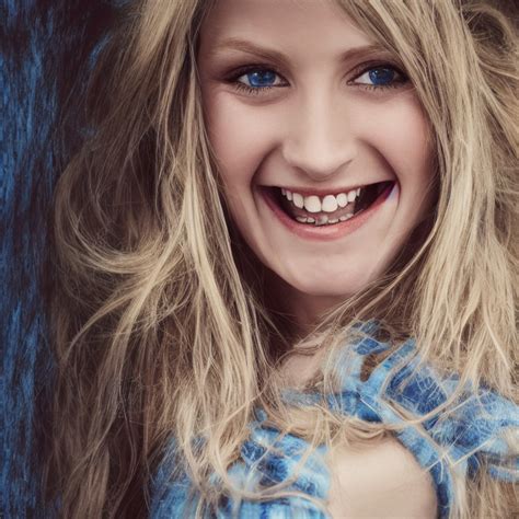 Portrait Of A Very Skinny Blonde Girl With Big Blue Eyes Smilin