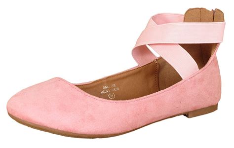 Anna Dana 20 Womens Classic Ballerina Flats With Elastic Crossing Straps Pink Ballet Flats