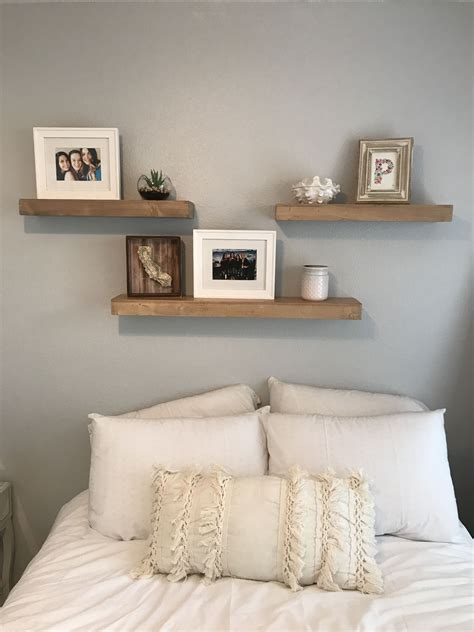 3 Shelves Above Bed White And Grey Bedroom Fun Room Makeover