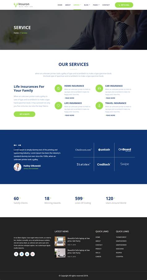 14 insurance website templates themes free premium. Insuron - Insurance Agency HTML5 Template #Insurance, #Insuron, #Agency, #Template in 2019 ...