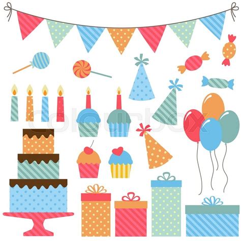 Set Of Vector Birthday Party Elements Stock Vector Colourbox
