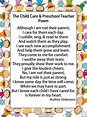Preschool teacher poem | Teacher poems, Preschool graduation ...