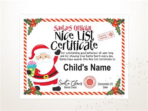 It is the role of the institution to honor its students with more opportunities by presenting an extremely nice certificate that is rich in design and proves genuineness with the choice of right text, font face, and overall structure. Santa's Nice List Editable Certificate Template | Etsy ...