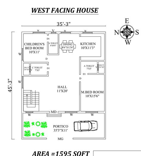 35x45 Marvelous 2bhk West Facing House Plan As Per Vastu Shastra