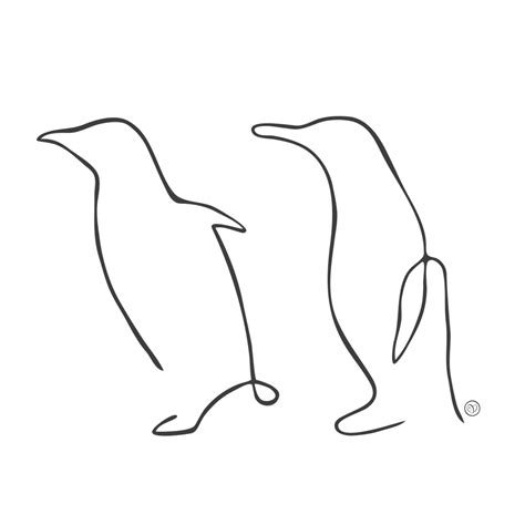 Penguin One Line Drawing Wildlife Animal Mini Art Print By