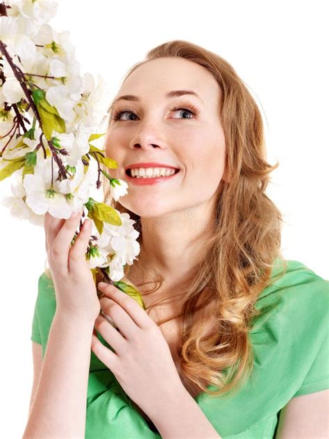Beautiful Girl With Spring Flower Stock Photo Image Of Cherry