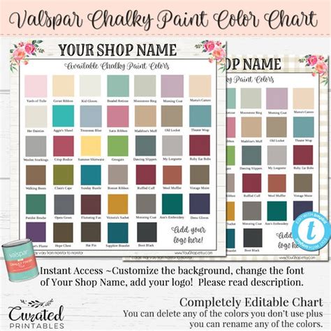 Valspar Chalky Color Chart Custom Color Chart Diy Chalk Etsy