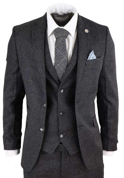 Mens Black Tweed 3 Piece Vintage Suit Stz14 Buy Online Happy
