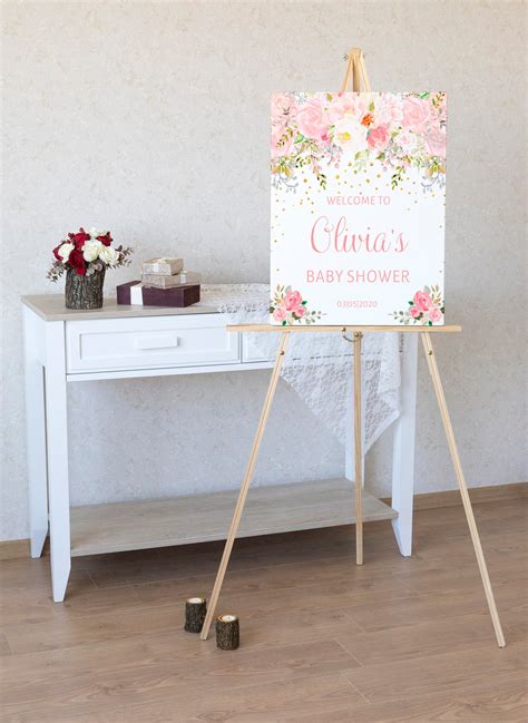 Welcome Sign Pink Gold Floral Editable Welcome Sign Blush Etsy