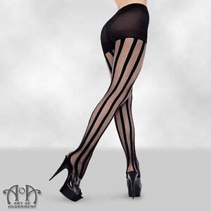 Gothic Black Sheer VERTICAL STRIPED PANTYHOSE Stripe Tights Burlesque Steampunk EBay