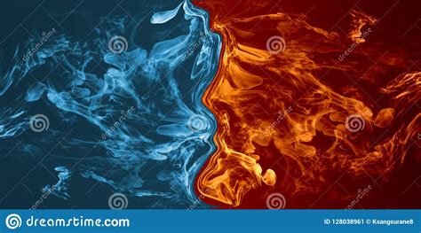 Abstract Fire And Ice Element Against Vs Each Other Background Stock