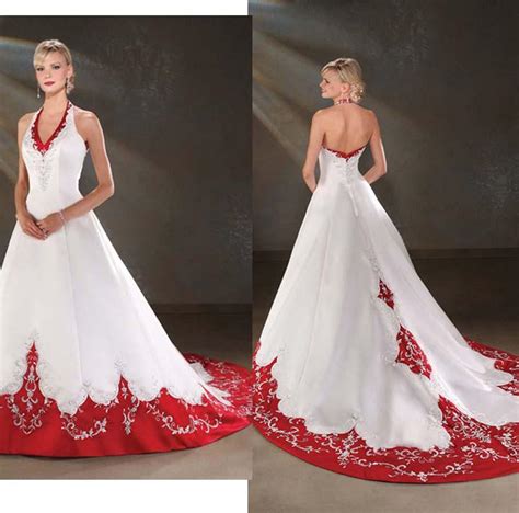 Elegant Embroidery Colorful White Red Wedding Dresses 2015 Romantic