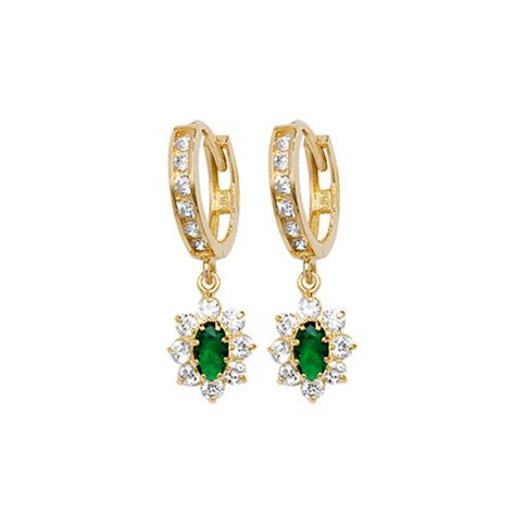 Ct Yellow Gold Emerald Drop Earrings Etsy