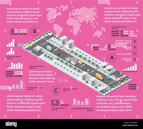 Purple Illustration Infographics Of Urban Road Transport And Traffic In
