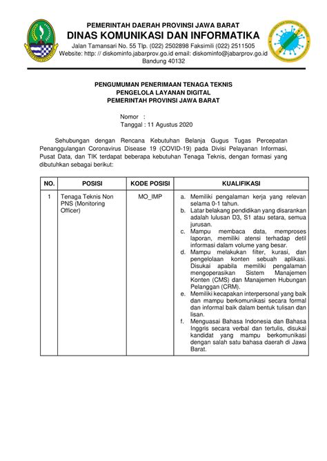 Lowongan kerja pt pp properti tbk. Lowongan Kerja Dinas Komunikasi Dan Informatika Provinsi Jawa Barat Agustus 2020 - REKRUTMEN ...