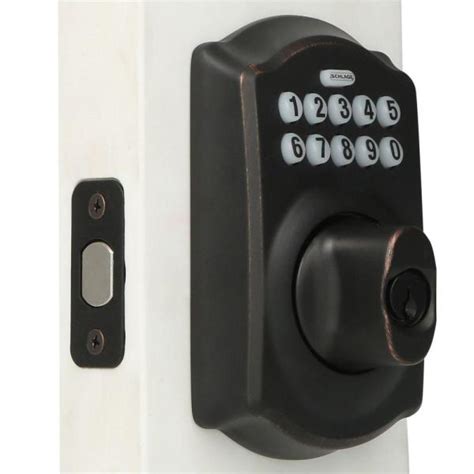 Schlage Camelot Aged Bronze Keypad Electronic Door Lock Deadbolt Be365