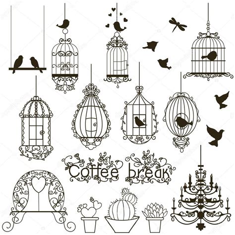 Download Birdcage Set — Stock Illustration 6987372 Bird Drawings