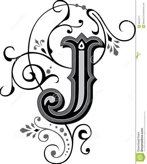 Illustration About Beautiful Ornate English Alphabets Letter J Grayscale Illustration Of