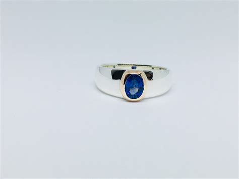 Natural Blue Sapphire Sterling Silver And 9kt Gold Ring Lihiniya Gems