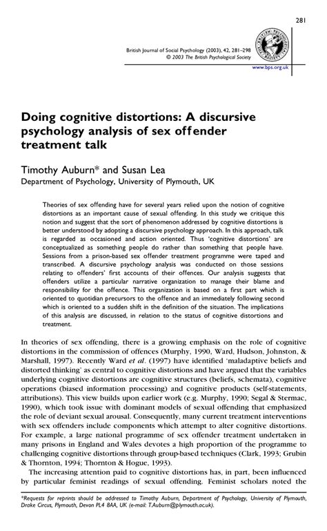 Pdf Doing Cognitive Distortions A Discursive Psychology Analysis Of