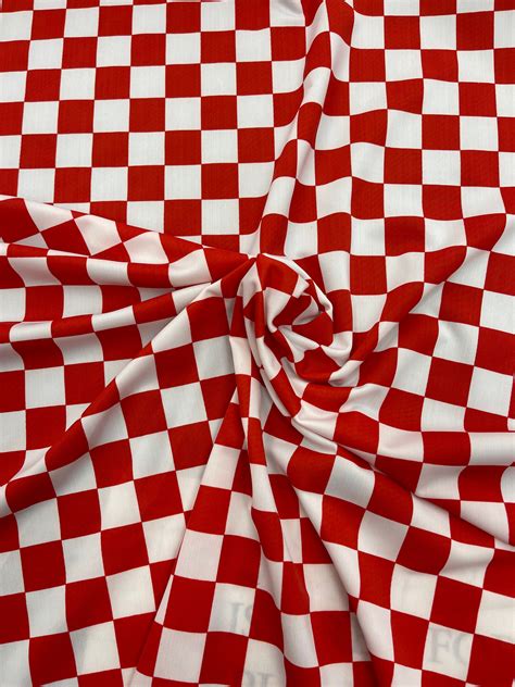 Red Andwhite Checkers Checkered Fabric Sold By The Yard Nylon Etsy