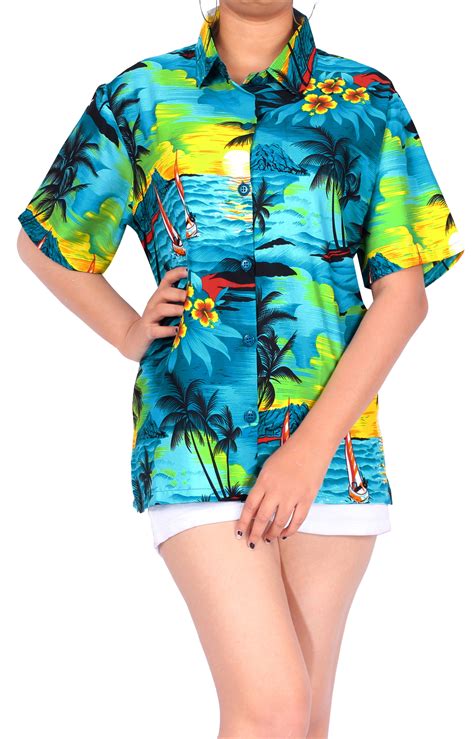 Happy Bay Womens Plus Size Summer Casual Hawaiian Shirt Button Down L