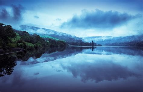 Nature Landscape Lake Mountains Forest Mist Water Reflection