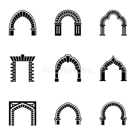 Arch Icons Set Flat Style Stock Vector Illustration Of Background