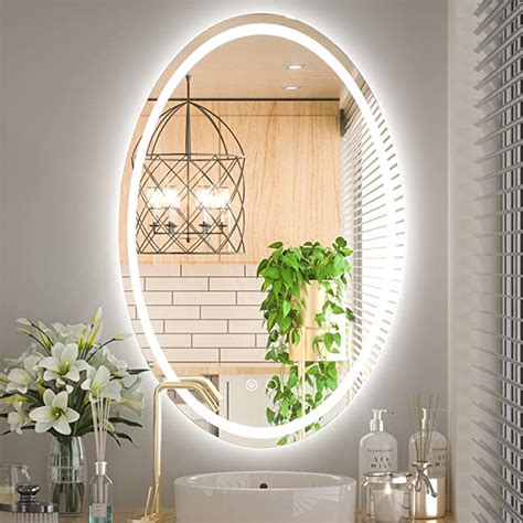 Keonjinn Oval Bathroom Led Mirror 24 X 36 Inch Frontlit And