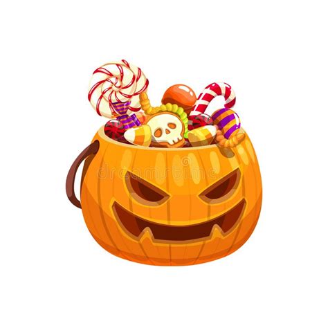 Trick Or Treat Halloween Pumpkin Bag With Sweets Stock Vector