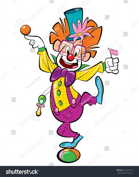 Cartoon Happy Clown Character Standing On Stock