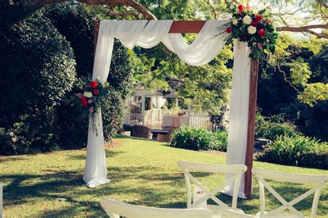 2 Post Timber Arbour With Heavy Soft Chiffon Draping Wedding