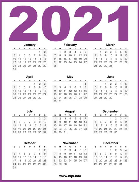 Printable 2021 Calendar 12 Month Calendar