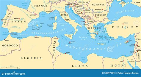 Mittelmeer Regions Politische Karte Vektor Abbildung Bild 53897289