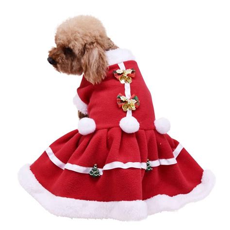 Pet Christmas Red Dress Warm Clothes Dog Girls Costume Puppy Warm