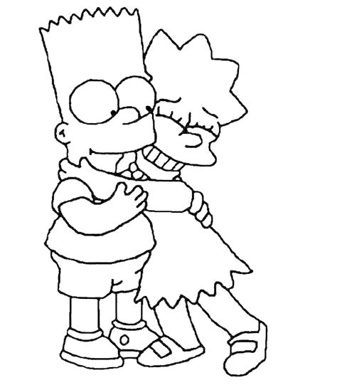 The Simpsons Bart And Lisa Simpson Hugging Coloring Page Printable For