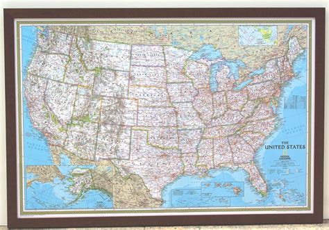 Classic Us Map With Mahogany Frame United States Map Art United