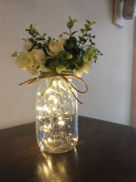 Quart Size Mason Jar With Fairy Lights And Flowers Mason Jar Decor