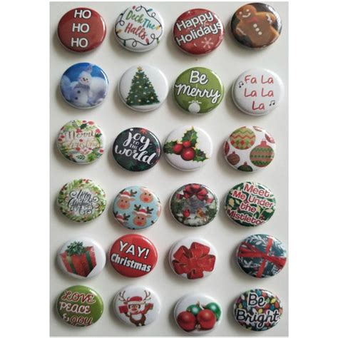 Christmas Buttons Pins Flatback Or Magnet 1 24 Pack Etsy Christmas