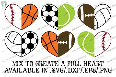 Sports Half Hearts Svg Dxf Eps Cut Files By Afw Designs Thehungryjpeg