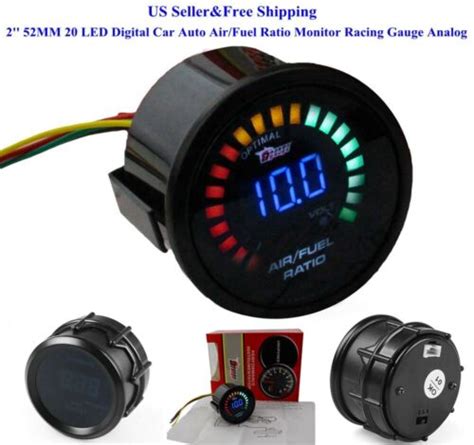 US 2 52MM 20 LED Digital Car Auto Air Fuel Ratio Monitor Racing Gauge