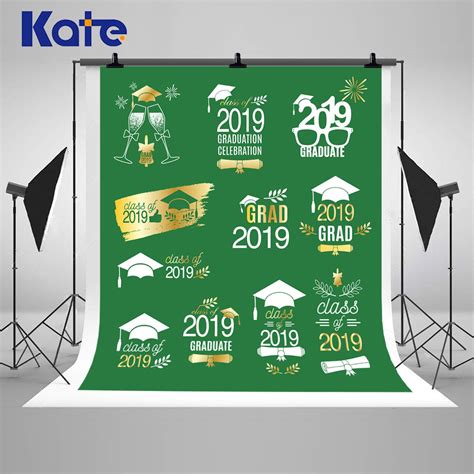 Graduation Class 2019 Golden Photography Backdrops Hat And Scroll Green