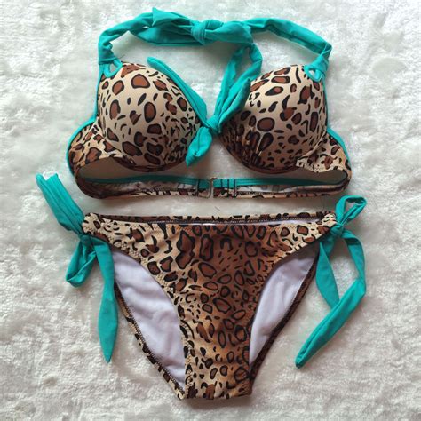 New Hot Sexy Girl Women Leopard Bikini Set Push Up Halter Padded Bra Swimwear Ebay