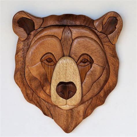 Grizzly Bear Intarsia Wall Hanging Scroll Saw Art Wood Carved