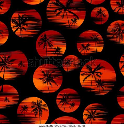 Tropical Seamless Wallpaper Silhouettes Coconut Trees Stock Vector
