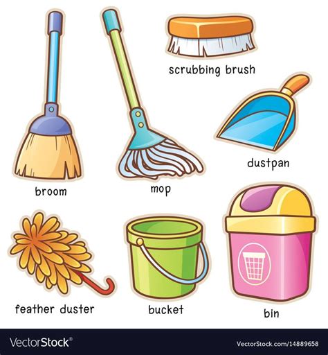Vector Illustration Of Cartoon Cleaning Supplier Vocabulary Download A Free Preview Or High Qu