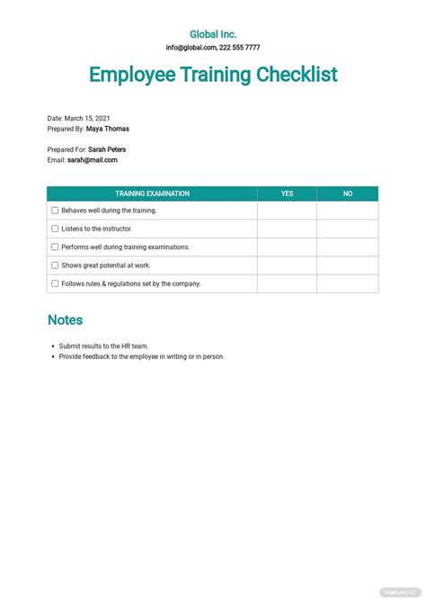 Employee Training Checklist Template Free Pdf Word Apple Pages