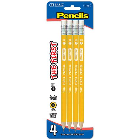 Bazic Pencil Wood Pre Sharpened 2 Hb Jumbo Pencils Latex Free Eraser