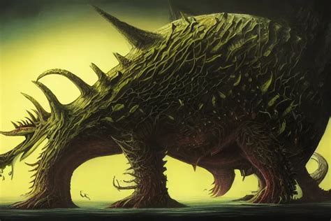 A Massive Kaiju In Style Of Rodney Matthews Concept Stable Diffusion